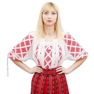 Factory Price Manufacturer Supplier Custom Embroidery V-Neck Ukrainian Blouse Three Quarter Sleeve Loose Silhouette Fall XS Size - Product Image 1