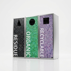Recycling Garbage <b>Bin</b> Set 3-in-1 Standing Vertical Sorting Stainless Steel Bottle Paper Waste Indoor/Outdoor Minimalist Design - Product Image 2