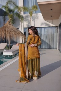 Stylish sharara set for women elegant ethnic wear faux georgette premium fabric embroidery <b>top</b> with matching plazzo and dupatta - Product Image 5