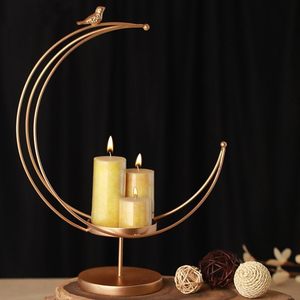 Premium Moon Shaped Golden Candle Holder Stand Metal <b>Tealight</b> and Hurricane Candle Stand for Table Centerpiece - Product Image 3