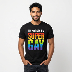 Camiseta I'm Not <span class=keywords><strong>Gay</strong></span> I'm Super <span class=keywords><strong>Gay</strong></span> Rainbow Pride para <span class=keywords><strong>hombre</strong></span>, de manga corta, informal, con cuello redondo, estampada, de algodón, corte regular - Product Image 6