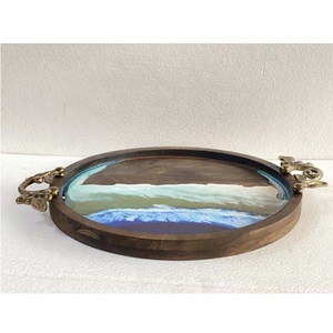 Round Meena Wood Tray With Handle Hotel Restaurant Super Market Wedding Bulk Quantity Hot Selling Export Quality Made in India - Product Image 6