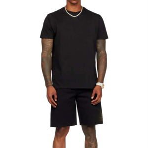 Ensemble chemise et short noirs à manches courtes pour hommes, tenue décontractée d'été en deux pièces, vêtements de loisirs assortis, tendance pour tous les jours - Product Image 4