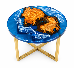 Mesa de Centro de Resina Epoxi Pulida de Lujo, Redonda, Estilo Oceánico, Madera Sólida, Impermeable, Moderna, para Restaurante, Hotel - Product Image 1