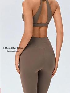 Leggings taille haute pleine longueur en spandex écologique de couleur unie avec couture verticale et sangle de cheville intégrée pour femme - Product Image 4