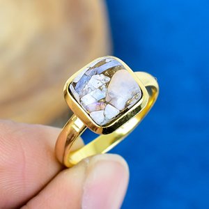 Natural Ethiopian <b>Opal</b> Copper Cushion Shape <b>Ring</b> 18k <b>Gold</b> Micron Over 925 Sterling Silver <b>Ring</b> - Product Image 1