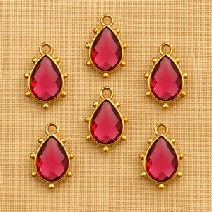 Pink Fuchsia Pear Shape Faceted Gemstone Pendant Gold Plated Bezel <b>Charm</b> for <b>Jewelry</b> Making - Product Image 3