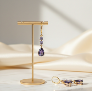 ต่างหูห้อยทรงลูกแพร์พลอยอเมทิสต์สีน้ำเงินทำมือ ราคาขายส่ง ขนาด 5 มม. ทรงกลม ชุบทอง 18K เงินสเตอร์ลิง เครื่องประดับเจ้าสาว - Product Image 4