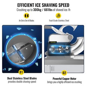 Máquina Comercial Eléctrica para Hacer Conos de Nieve de 110V, 440LBS/H, Trituradora de Hielo de 300W con Cuchillas Dobles, Aprobada por ETL, Acero Inoxidable - Product Image 3