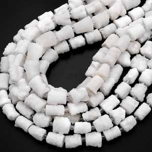 Perles de stalactite blanches naturelles, pépites cylindriques de druse, tubes de cristal percés au centre, brin complet, vente en gros - Product Image 6