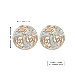 0.58 Cttw Natural White Diamond Flower Two Tone Stud <b>Earrings</b> for Women, Round Cut Diamonds, 925 Sterling Silver, Push Back - Product Image 4