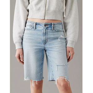 Shorts Bermuda en jean déchiré pour femme, coupe droite, respirant, design coloré attrayant, style décontracté d'été - Product Image 6