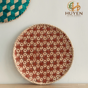 ตะกร้าหวายแขวนผนังทรงกลม HUYEN RATTAN BAMBOO - งานฝีมือจากไม้ไผ่ตกแต่งผนังลายเส้นนามธรรม สไตล์เอเชียเซน สำหรับตกแต่งบ้าน - Product Image 1