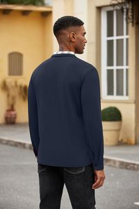 Polo de Manga Larga para Hombre, Camiseta Polo Informal con Botones, Cuello a Cuadros, con Bolsillo - Product Image 3