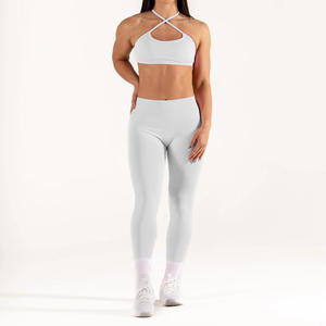 Wholesale Custom Hot Plus Size Sexy Yoga Sets Women's V-Neck Backless Sports <b>Bra</b> and High Waist Yoga Sets MADE BY HS - Product Image 1