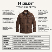 Veste Safari Homme Premium Personnalisée en Cuir de Veau Véritable 1,0 mm, Respirante, Coupe-Vent, Style Vintage, Manteau de Chasse Convertible