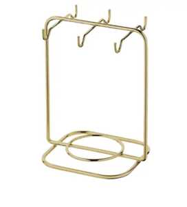 Support à thé en métal à bords festonnés, support en métal bronze, base en bois, soucoupes assorties, design de vaisselle élégant - Product Image 5