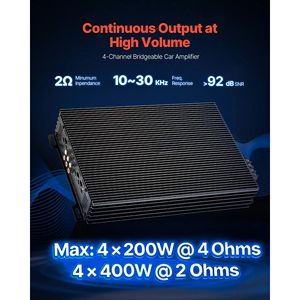 Amplificatore Audio per Auto a 4 Canali, Stabile a 2 Ohm, Bridgeabile, Classe A/B, Gamma Completa, Potenza 4 X 200W @ 4 Ohm o 4 X 400W @ 2 Ohm - Product Image 2