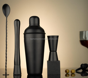 Juego de Herramientas de Bar de Acero Inoxidable con Soporte de Madera - Kit de Coctelería Negro de 10 Piezas para Uso en el Hogar y Bar - Product Image 3