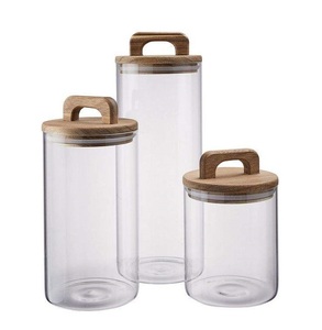 Transparent Glass Pantry Containers with Wooden Lids for Storing Rice Lentils Pasta Cereals Spices <b>Coffee</b> <b>Tea</b> <b>and</b> Snacks - Product Image 3