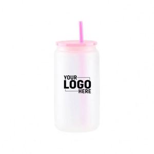 Bouteille en verre givré de 16 oz pour sublimation, tasse à bière réutilisable avec couvercle en PP pour impression personnalisée DIY - Product Image 1
