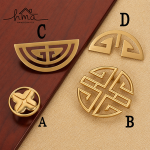 Vintage <b>Gold</b> Brass Geometric Longevity Pattern Knob Decorative Cabinet <b>Drawer</b> <b>Pull</b> Handle Traditional Furniture Door Hardware - Product Image 1