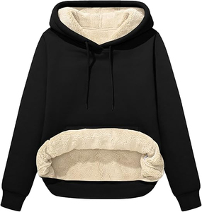 Sudadera con Capucha Unisex Extra Grande, de Color Sólido, Forrada de Felpa, Informal, de Invierno, Tejida, de Manga Larga, Negra - Product Image 1
