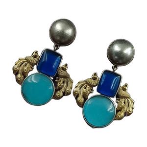 OM Fashion Studio 2025 nuevos pendientes de latón oxidado chapados en plata joyería tradicional india estilo colgante ligero - Product Image 4