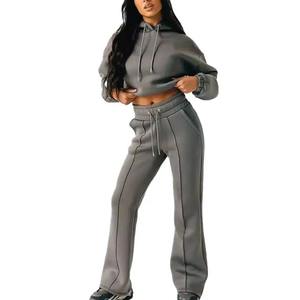 2026 New Arrival Women <b>Plus</b> <b>Size</b> Custom Two <b>Piece</b> Winter Sportswear <b>Set</b> Flared Sweat <b>Pant</b> 100% Cotton Quick Dry Breathable Solid - Product Image 2