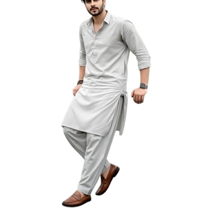 <b>Men</b> Cotton <b>Kurta</b> Shalwar Kameez Traditional Casual Wear Ankle Length Regular Fit India Pakistan Style White Color - Product Image 1