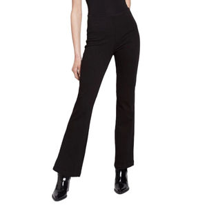 High Waist Flare Pants Women Knitted Solid Black Full Length Elastic Waist Minimalist Style Autumn Wear - Product Image 5