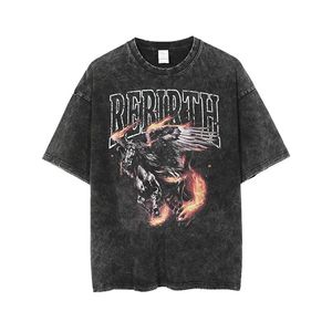 T-shirt Homme Oversize avec Imprimé Aigle Flammé, Manches Courtes, Col Rond, Style Urbain, T-shirt Graphique 100% Coton Jersey - Product Image 3