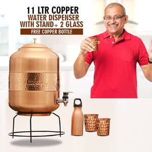 กระติกน้ำทองแดงแท้ Copper-Master ขนาด 5 ลิตร แบบตีลาย (Matka/POT)  ภาชนะใส่น้ำทองแดง  แบบอายุรเวท  งานแฮนด์เมด  บรรจุในกล่องของขวัญ - Product Image 3