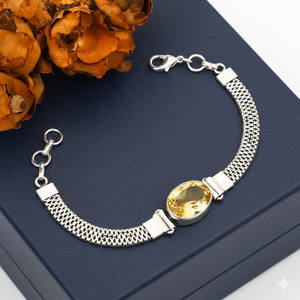 สร้อยข้อมือเงินแท้ 925 ชุบโรเดียม งานแฮนด์เมด ประดับเพชรทรงรีแบบโบฮีเมียน คริสเตียน สำหรับผู้หญิง พร้อมพลอยซิทริน รูปทรงวงรี เหมาะสำหรับเป็นของขวัญ - Product Image 2