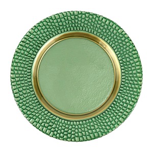 Round <b>Ceramic</b> Charger <b>Plate</b> Green Gold Inlay Glam Design Dishes & <b>Plates</b> - Product Image 1