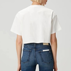 Camiseta Corta de Cuello Redondo Blanca para Mujer, Corte Holgado, 100% Algodón Jersey, Informal, para Primavera/Verano - Product Image 2