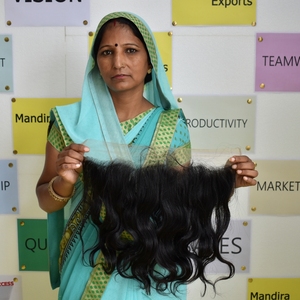 Extensiones de Cabello Humano Remy con Doble Trama, 100% Virgen, Cabello Indio Natural Negro, Ondulado, con Cutícula Alineada, Venta al Por Mayor - Product Image 1