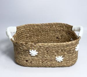 Cesta de almacenamiento tejida natural hecha a mano hermoso jacinto de agua con costura floral para artículos diversos - Product Image 3