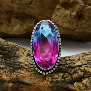 Bague en tourmaline bicolore, argent sterling 925, bague en pierres précieuses faite à la main pour femmes - Product Image 1