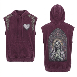 Sudadera con capucha gris oscuro con cremallera y lavado ácido para mujer, con gráfico de calavera de pavo real, estampado de plumas desgastado personalizado, fabricante de sudaderas tipo pullover - Product Image 5