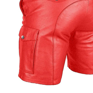 Shorts cargo rouges pour hommes avec poches, fermeture éclair, style décontracté, taille mi-haute, longueur courte - Product Image 4