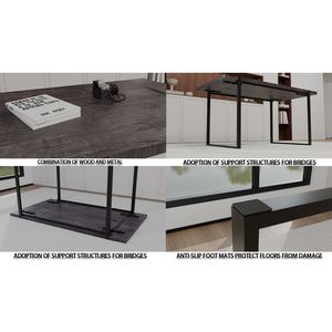 Tavolo da Pranzo Rettangolare Nero in MDF da 150 cm per 4-6 Persone, Piano in Legno Ingegnerizzato Spesso 3,8 cm, Stile Industriale - Product Image 6