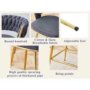 Set di Quattro Sgabelli da Bar Girevoli con Seduta Morbida in Cotone e Lino Nero, Gambe in Metallo Dorato Antiruggine e Resistenti all'Usura - Product Image 4