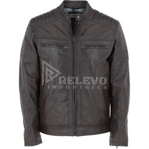 Veste en cuir classique pour homme, vêtements de moto, veste en cuir véritable, poches zippées - Product Image 1