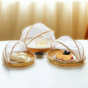 Hand-Woven Bamboo <b>Basket</b> Net Circle <b>Tray</b> for Food Serving and Vegetable Bread Storage - Product Image 4