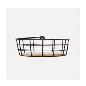 Trending Wire Fruit <b>Basket</b> Shallow Black Wire Storage Tray with <b>Wood</b> Base and Handle Loop for Kitchen Counter Decor <b>Basket</b> - Product Image 1