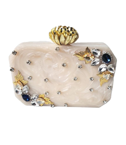 Pochette de soirée de luxe en résine peinte à la main avec cristaux, sac à main tendance et écologique pour femme, modèle unique pour la fête des Mères - Product Image 1