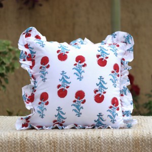 Luxury Square Boho Bedding <b>Indian</b> Ruffled Cotton Pillow Shams Block Print Cushions Frill <b>Throw</b> Pillow Covers 100% Home Hotel - Product Image 1