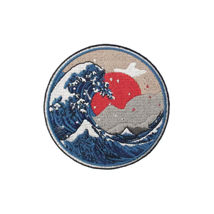 Lightweight Canvas Circular Embroidered <b>Patch</b> with Great Wave and Red Sun Design <b>Sew</b>-<b>On</b> Fabric Applique for Clothing & Hats - Product Image 5