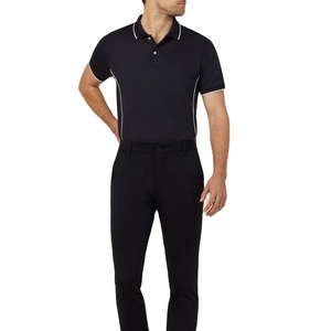 Polo à manches courtes en tricot uni bleu marine pour homme, style décontracté, bordure blanche, coupe classique - Product Image 3